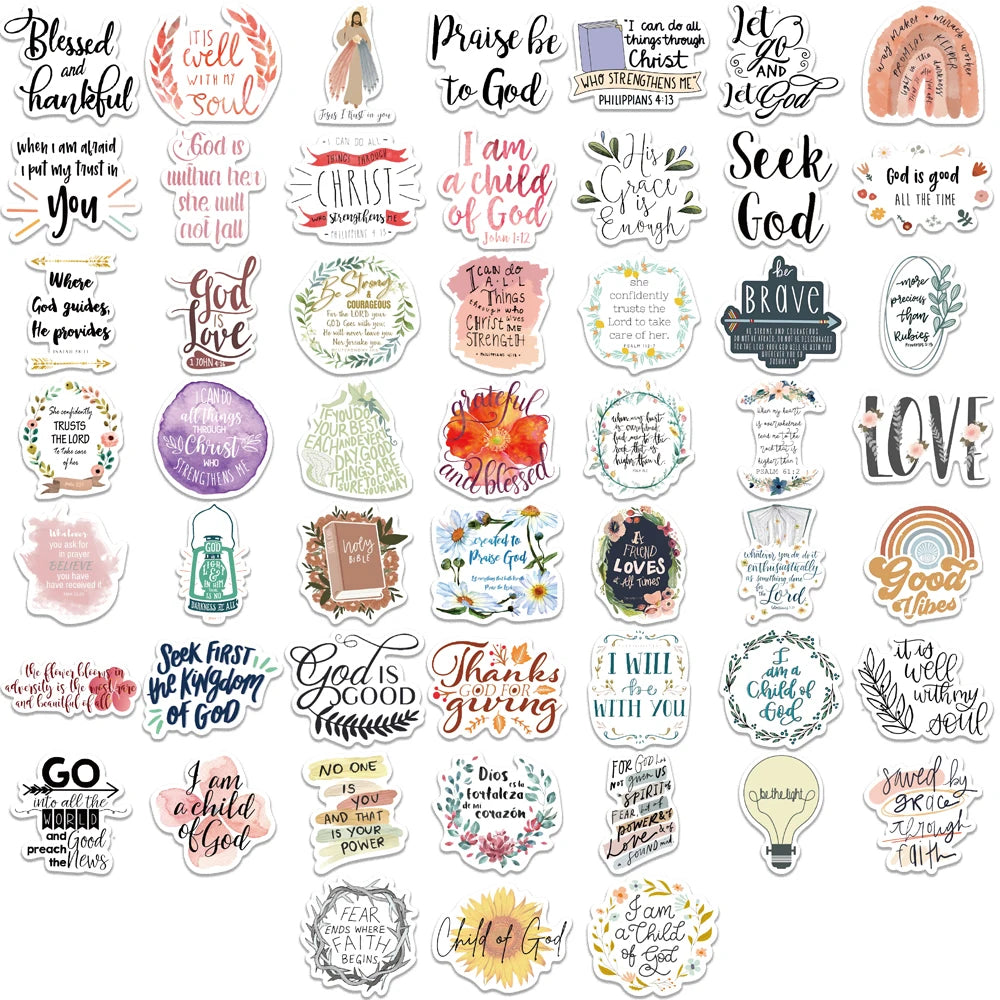 52pcs Jesus Christians Religion Sayings Stickers Skateboard Suitcase Graffiti Luggage Motorcycle DIY Bible Sticker